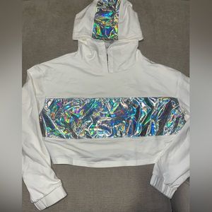 Holographic, Metallic Silver Cropped Sweatshirt (oil slick look) Size Small